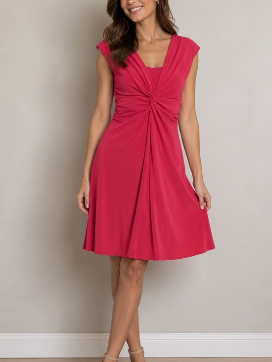 Chaps Dresses & Skirts - Chaps Knot-Front Cap Sleeve Dress in Raspberry Pink